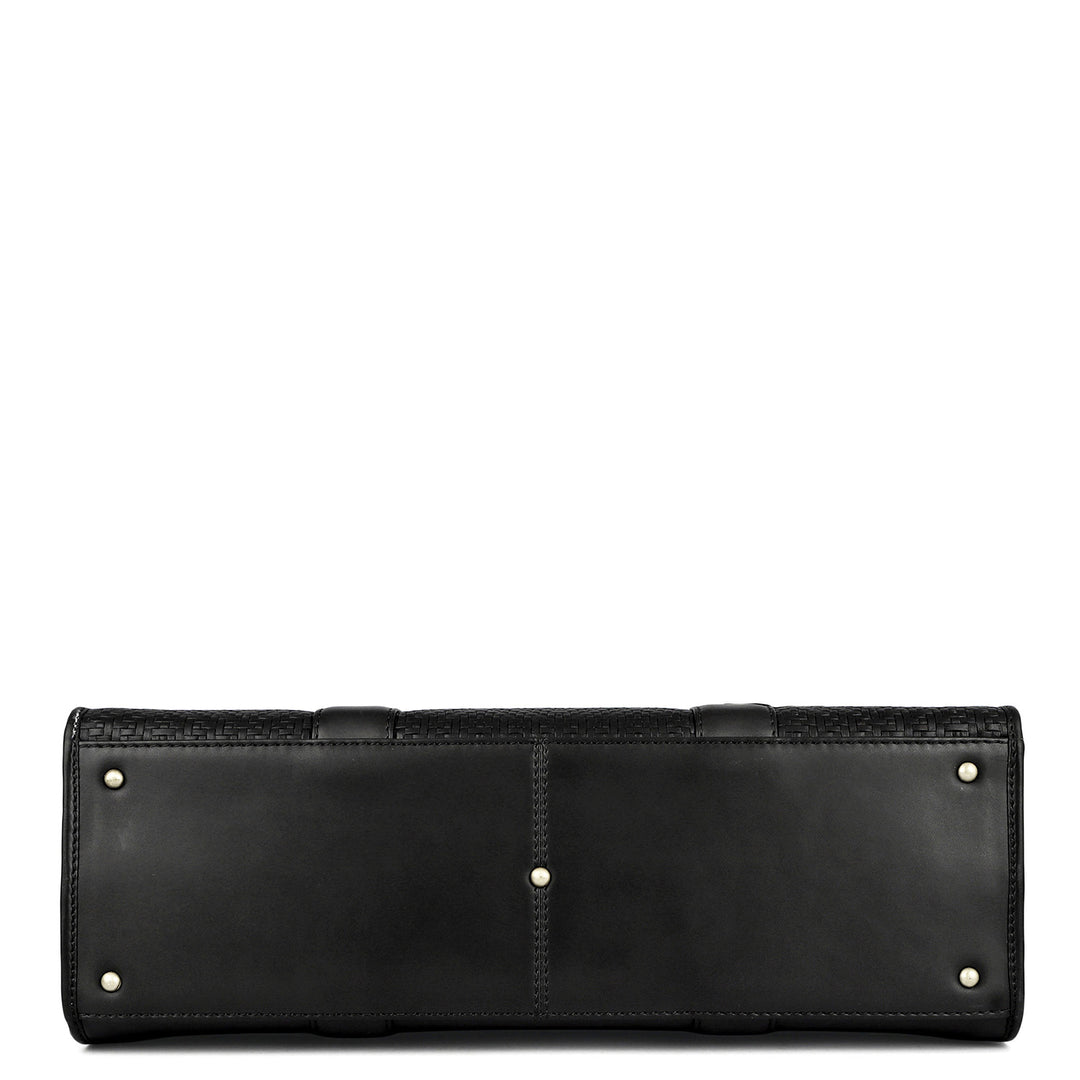 Mat Emboss Plain Leather Laptop Bag - Black