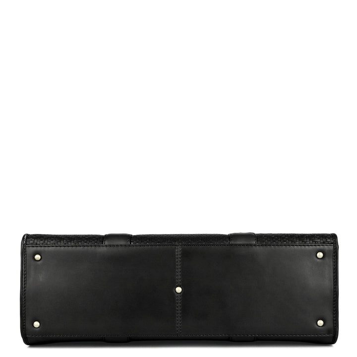 Mat Emboss Plain Leather Laptop Bag - Black