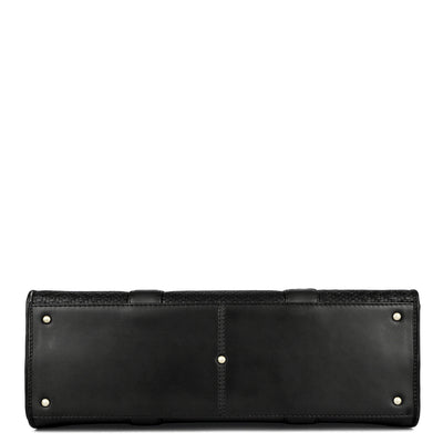 Mat Emboss Plain Leather Laptop Bag - Black