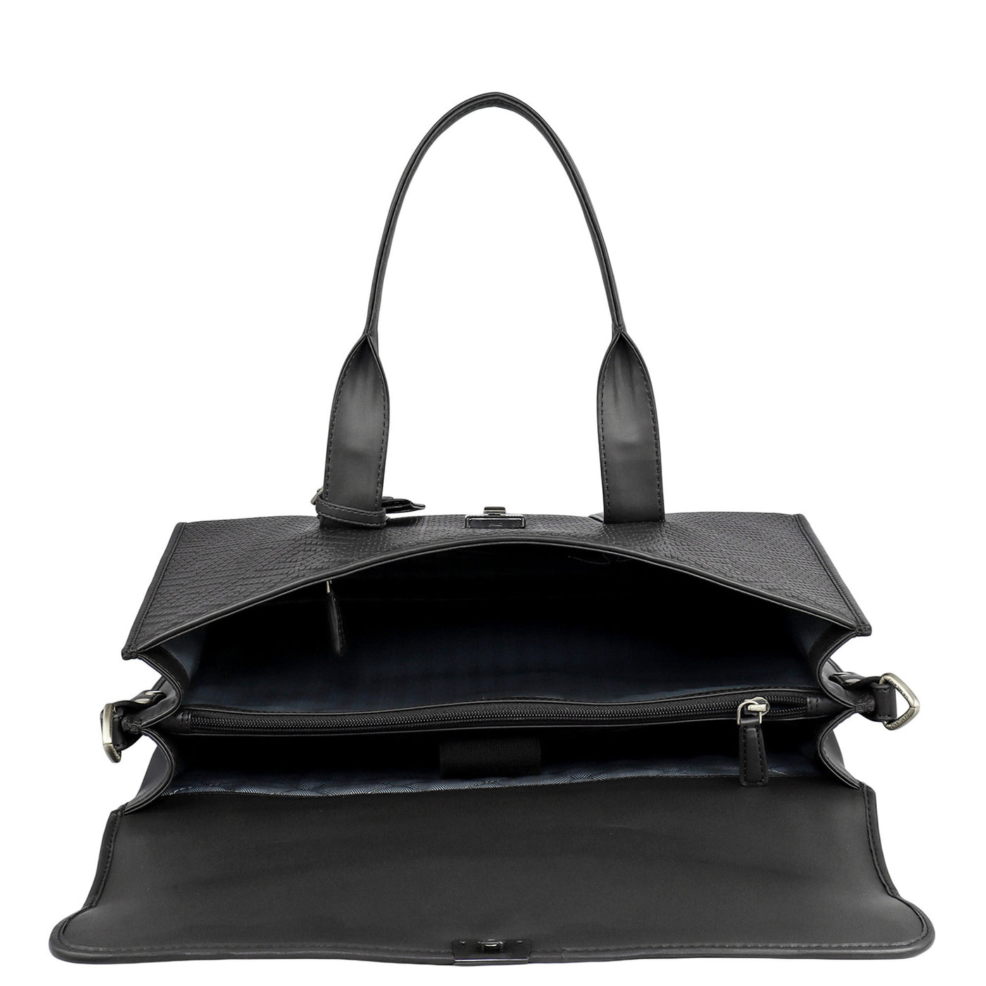 Mat Emboss Plain Leather Laptop Bag - Black
