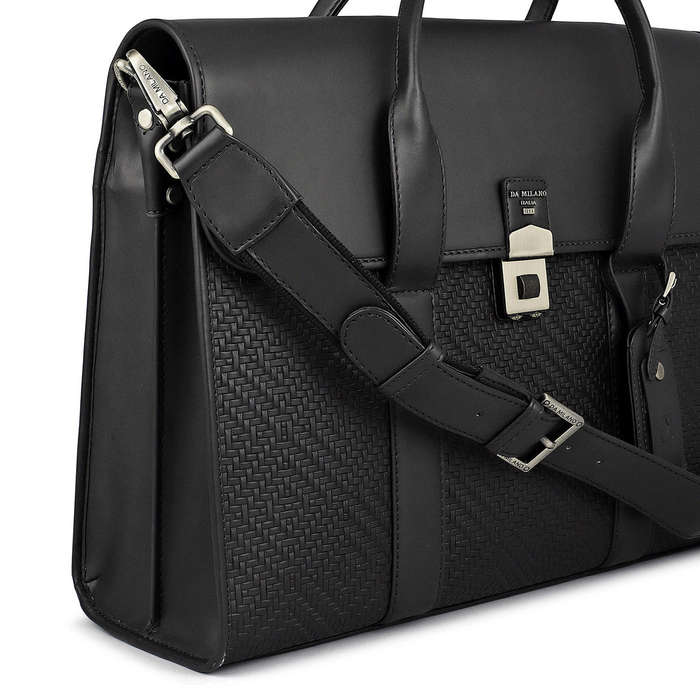 Mat Emboss Plain Leather Laptop Bag - Black