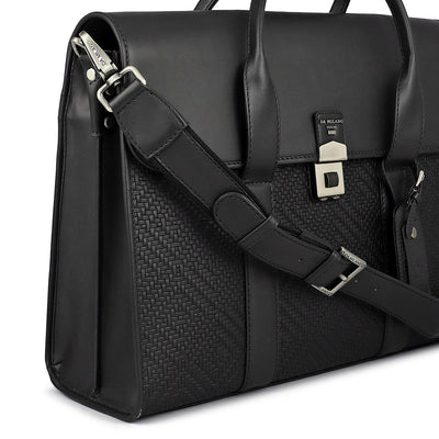 Mat Emboss Plain Leather Laptop Bag - Black