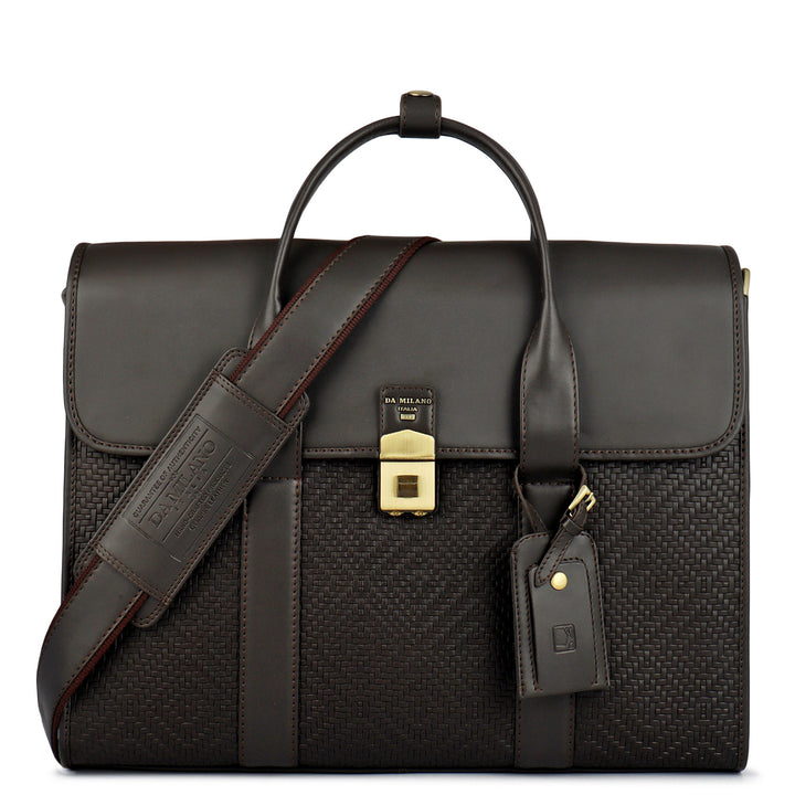 Mat Emboss Plain Leather Laptop Bag - Brown