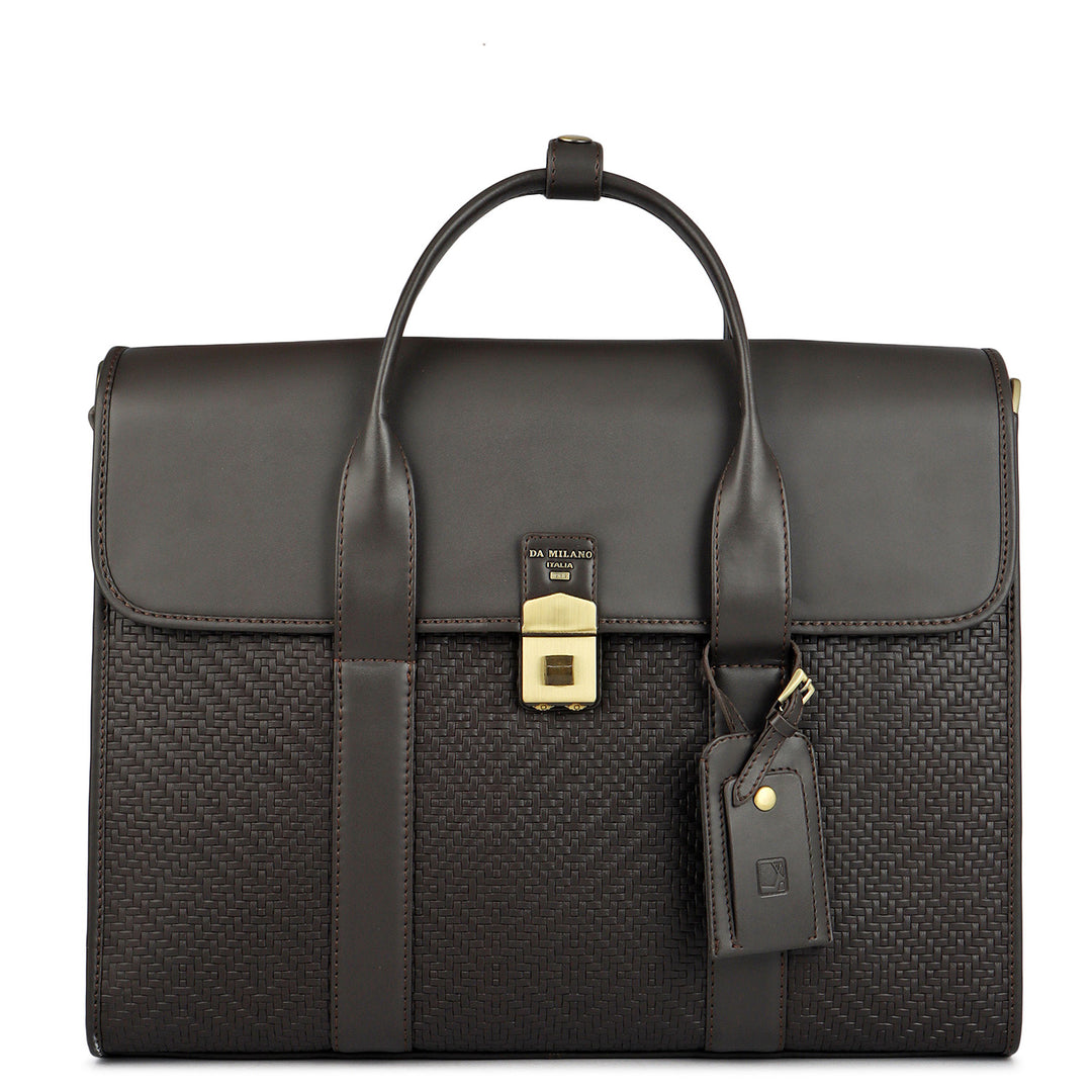 Mat Emboss Plain Leather Laptop Bag - Brown