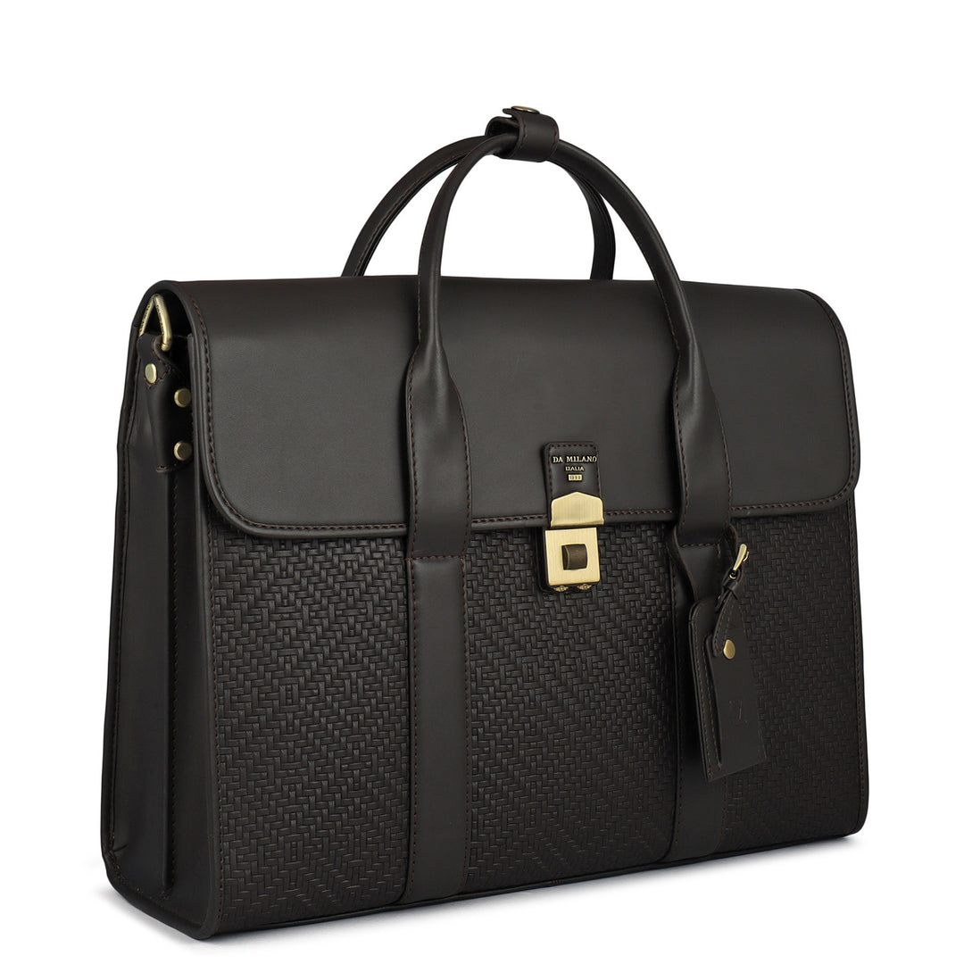 Mat Emboss Plain Leather Laptop Bag - Brown