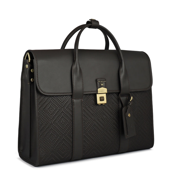 Mat Emboss Plain Leather Laptop Bag - Brown