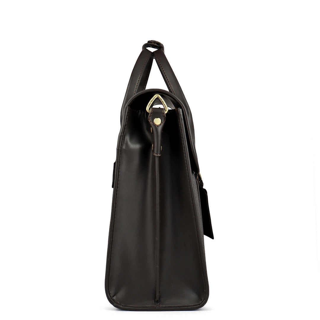 Mat Emboss Plain Leather Laptop Bag - Brown