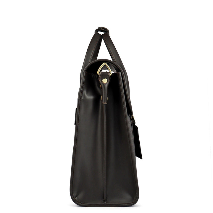 Mat Emboss Plain Leather Laptop Bag - Brown
