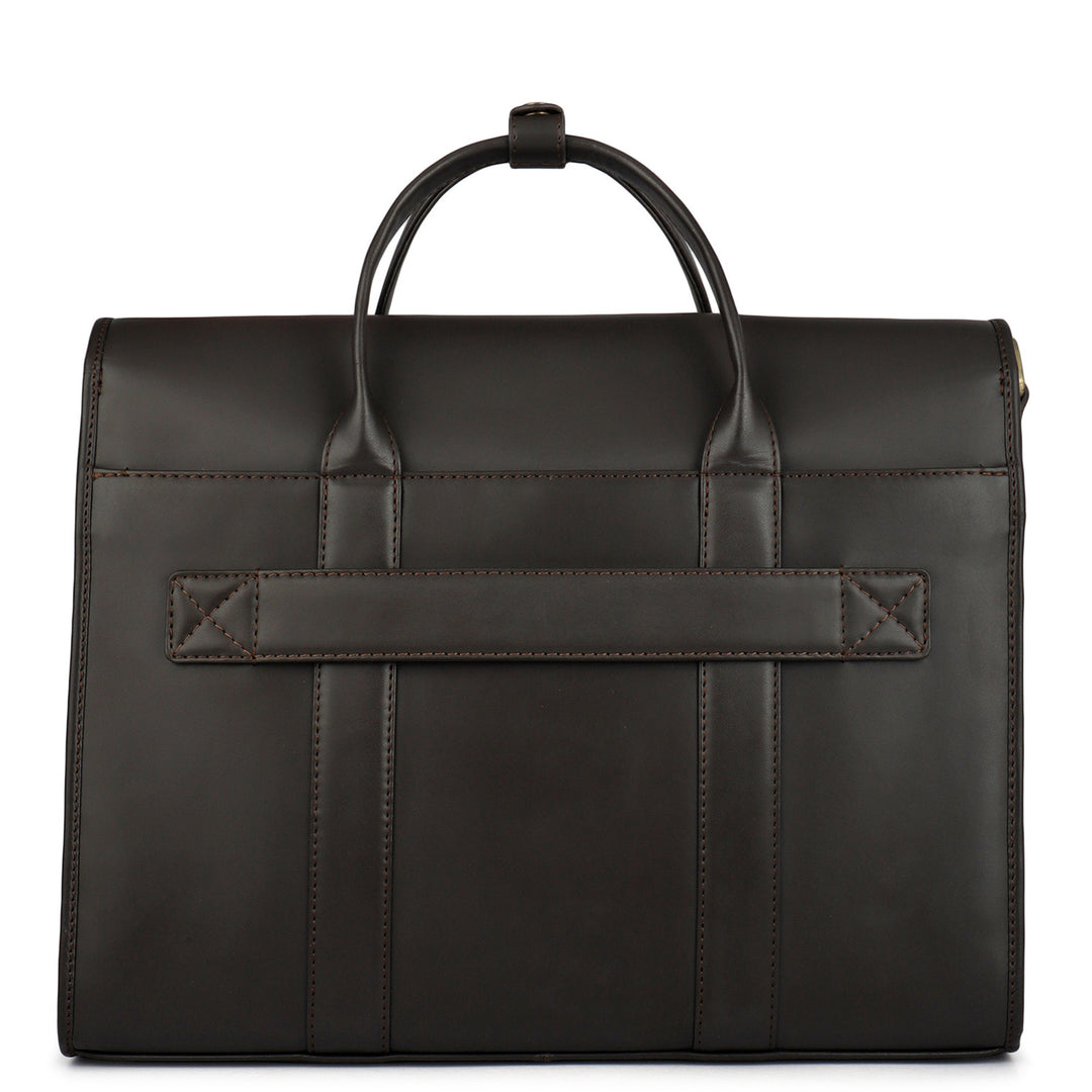 Mat Emboss Plain Leather Laptop Bag - Brown