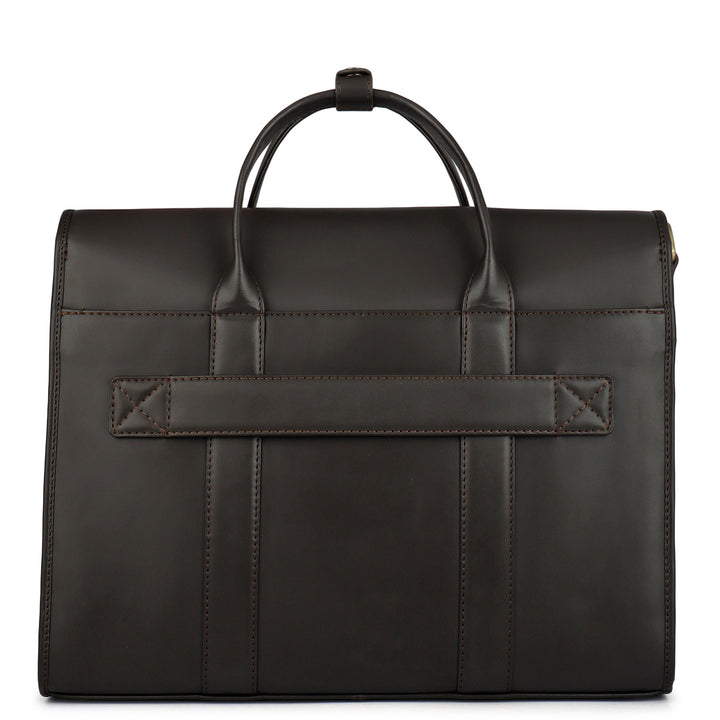 Mat Emboss Plain Leather Laptop Bag - Brown
