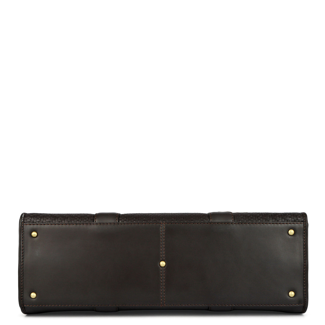 Mat Emboss Plain Leather Laptop Bag - Brown