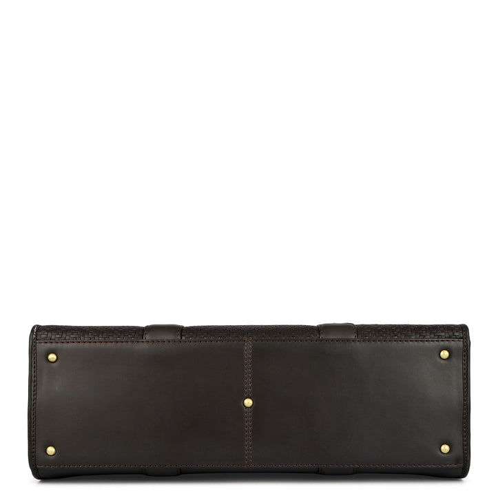 Mat Emboss Plain Leather Laptop Bag - Brown