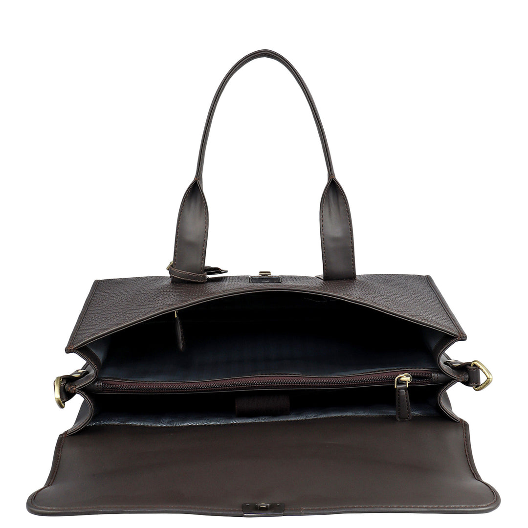 Mat Emboss Plain Leather Laptop Bag - Brown