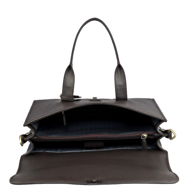 Mat Emboss Plain Leather Laptop Bag - Brown