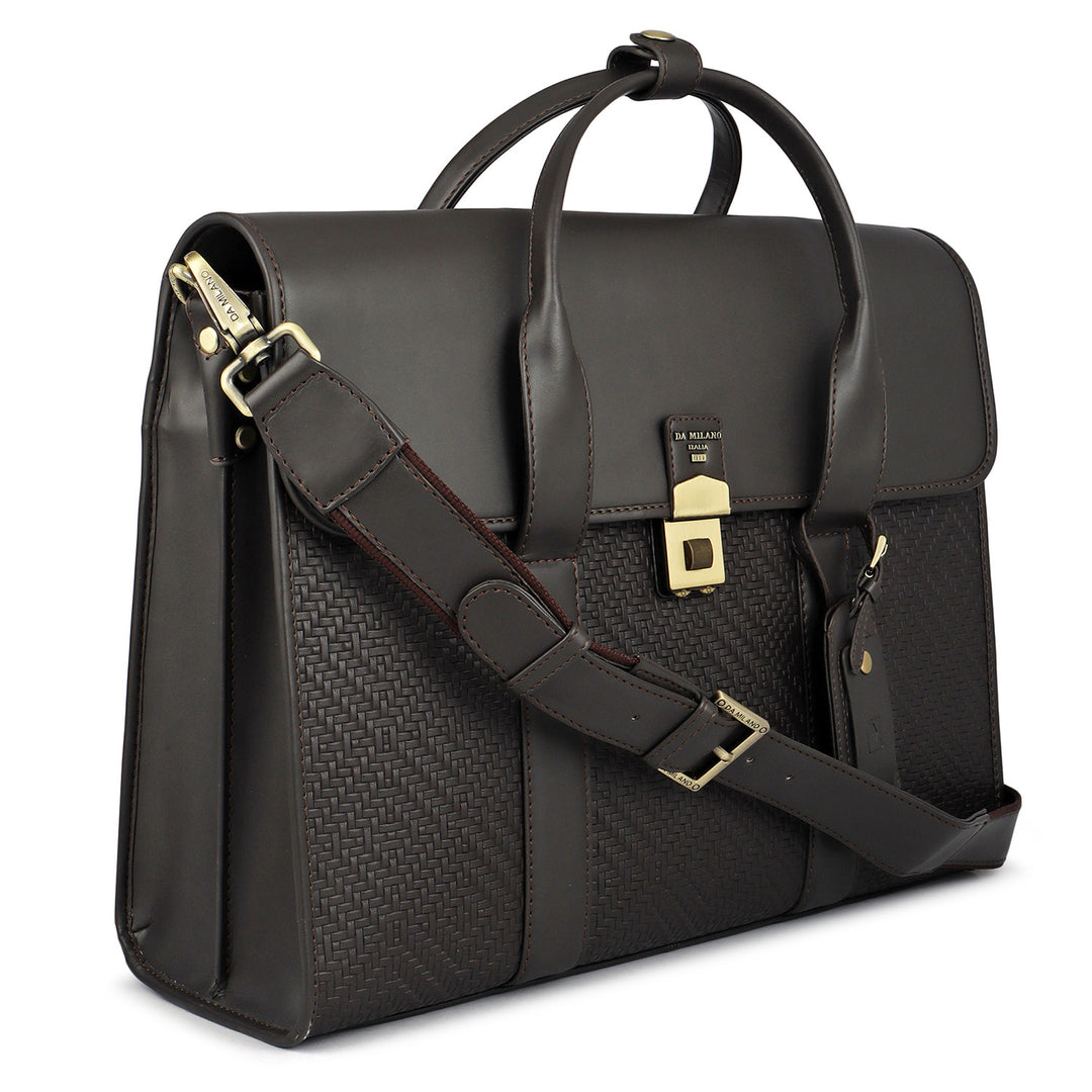 Mat Emboss Plain Leather Laptop Bag - Brown