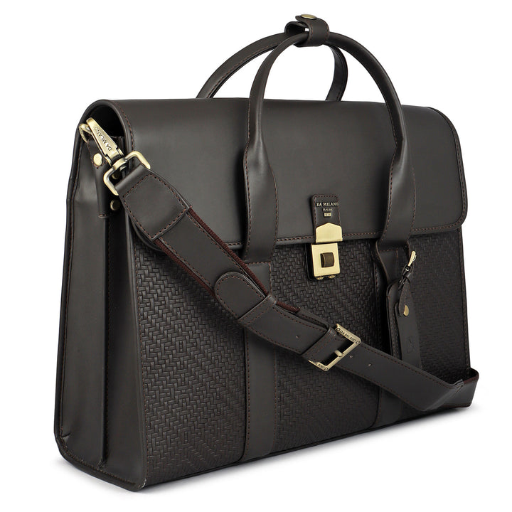 Mat Emboss Plain Leather Laptop Bag - Brown