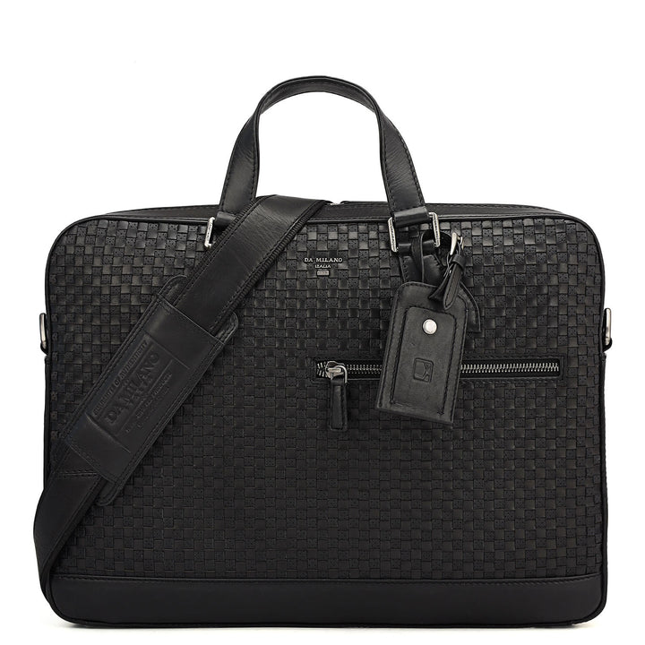Mat Plain Leather Laptop Bag - Black