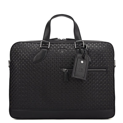 Mat Plain Leather Laptop Bag - Black