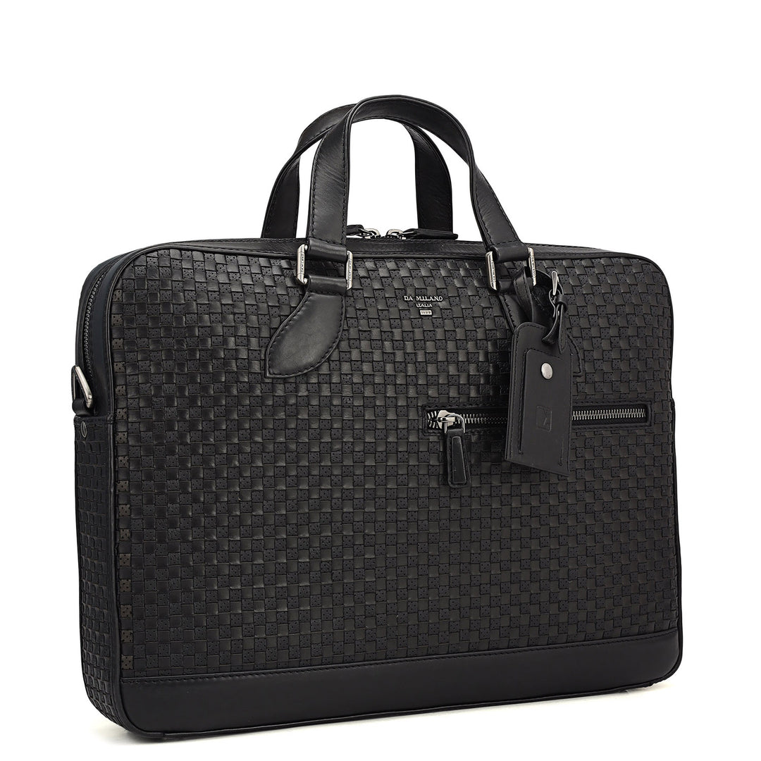 Mat Plain Leather Laptop Bag - Black