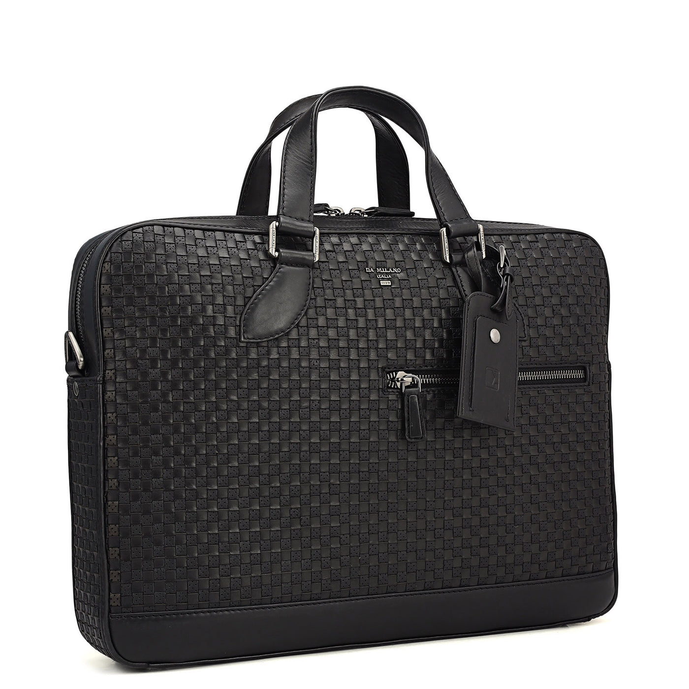 Mat Plain Leather Laptop Bag - Black