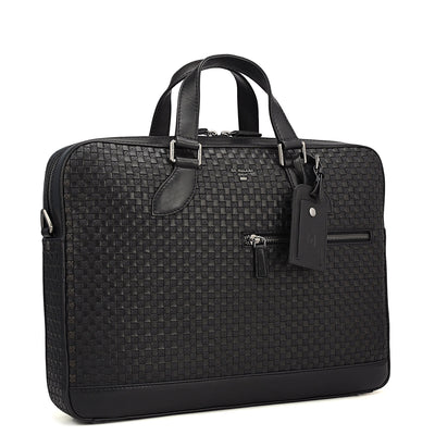 Mat Plain Leather Laptop Bag - Black
