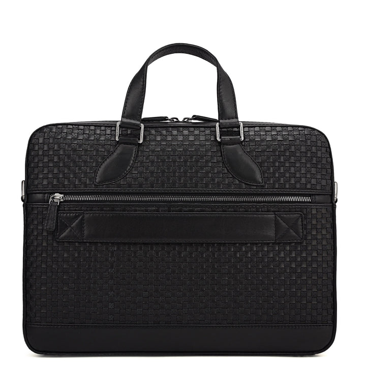 Mat Plain Leather Laptop Bag - Black