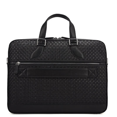 Mat Plain Leather Laptop Bag - Black