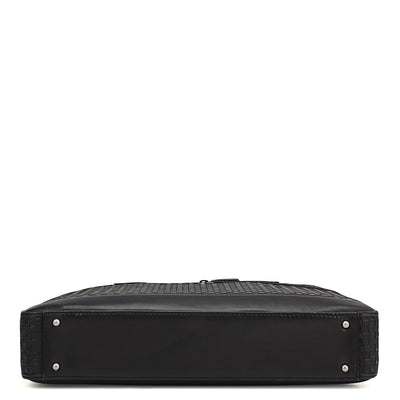 Mat Plain Leather Laptop Bag - Black