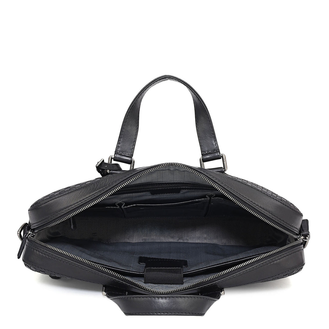 Mat Plain Leather Laptop Bag - Black