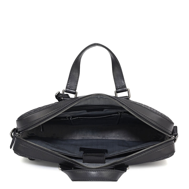 Mat Plain Leather Laptop Bag - Black