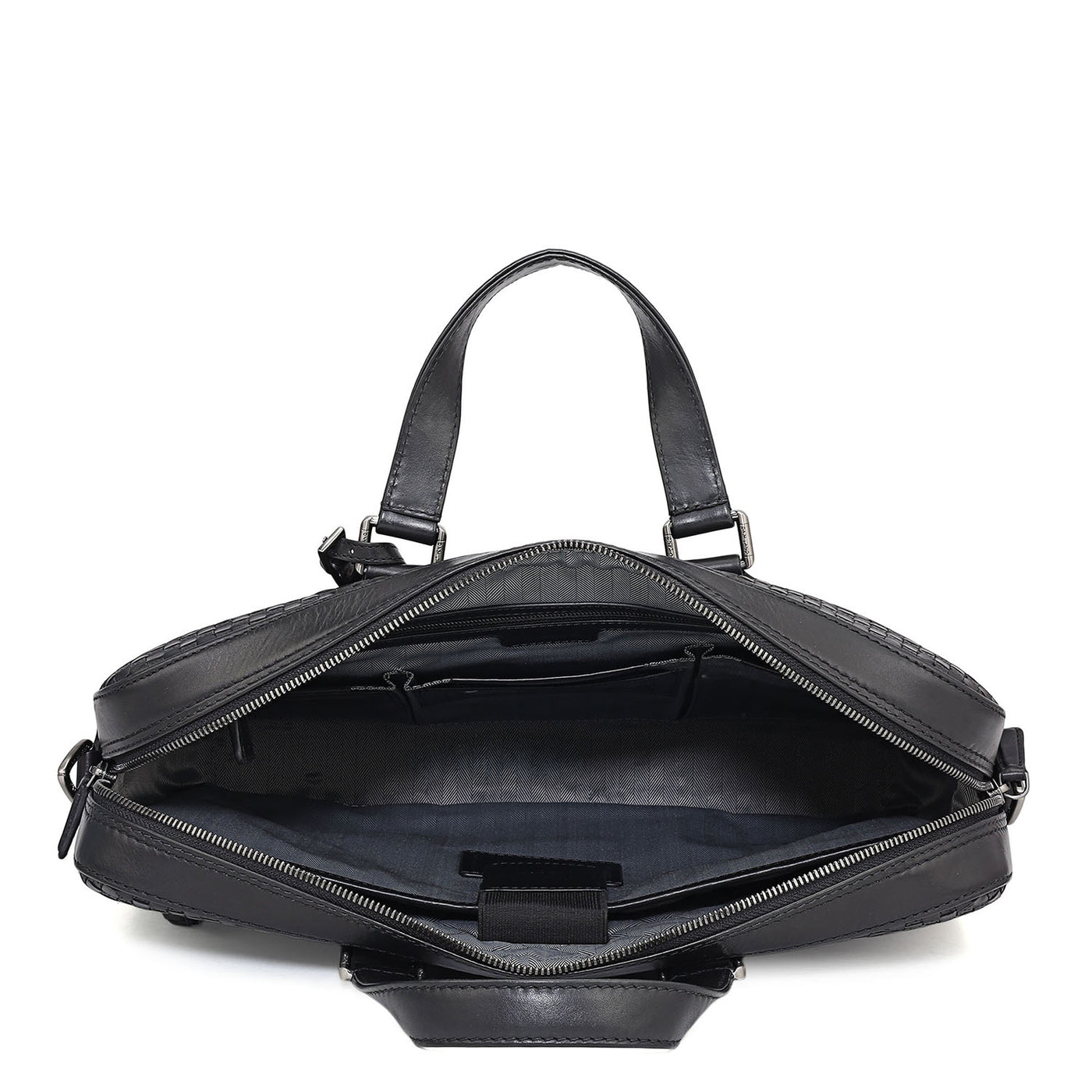 Mat Plain Leather Laptop Bag - Black