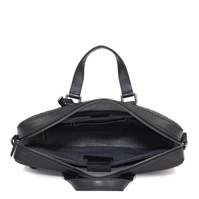 Mat Plain Leather Laptop Bag - Black
