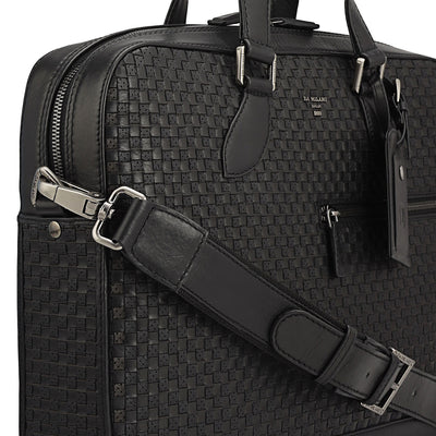 Mat Plain Leather Laptop Bag - Black