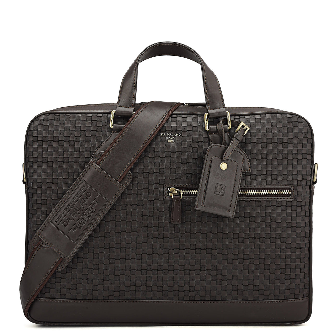 Mat Plain Leather Laptop Bag - Dark Brown