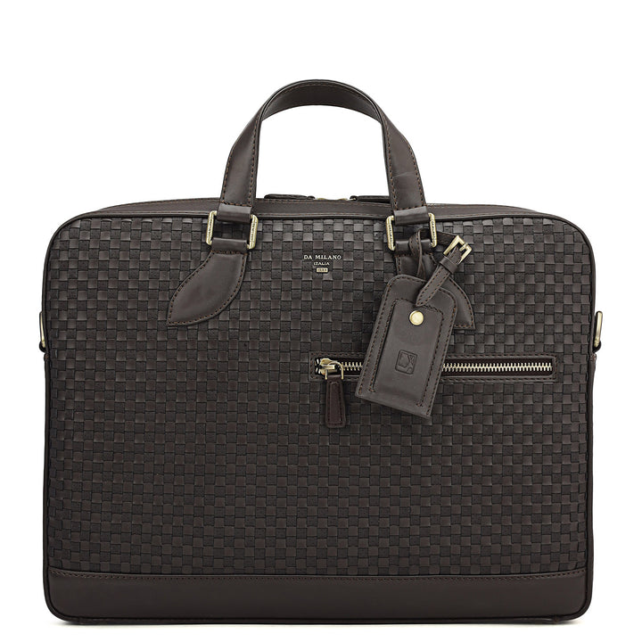 Mat Plain Leather Laptop Bag - Dark Brown