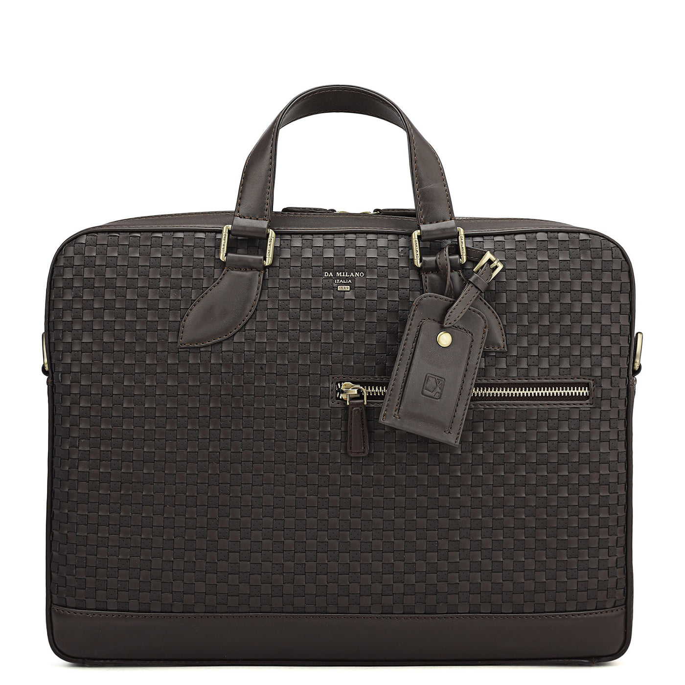 Mat Plain Leather Laptop Bag - Dark Brown