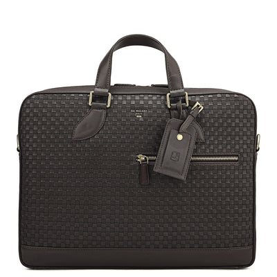Mat Plain Leather Laptop Bag - Dark Brown