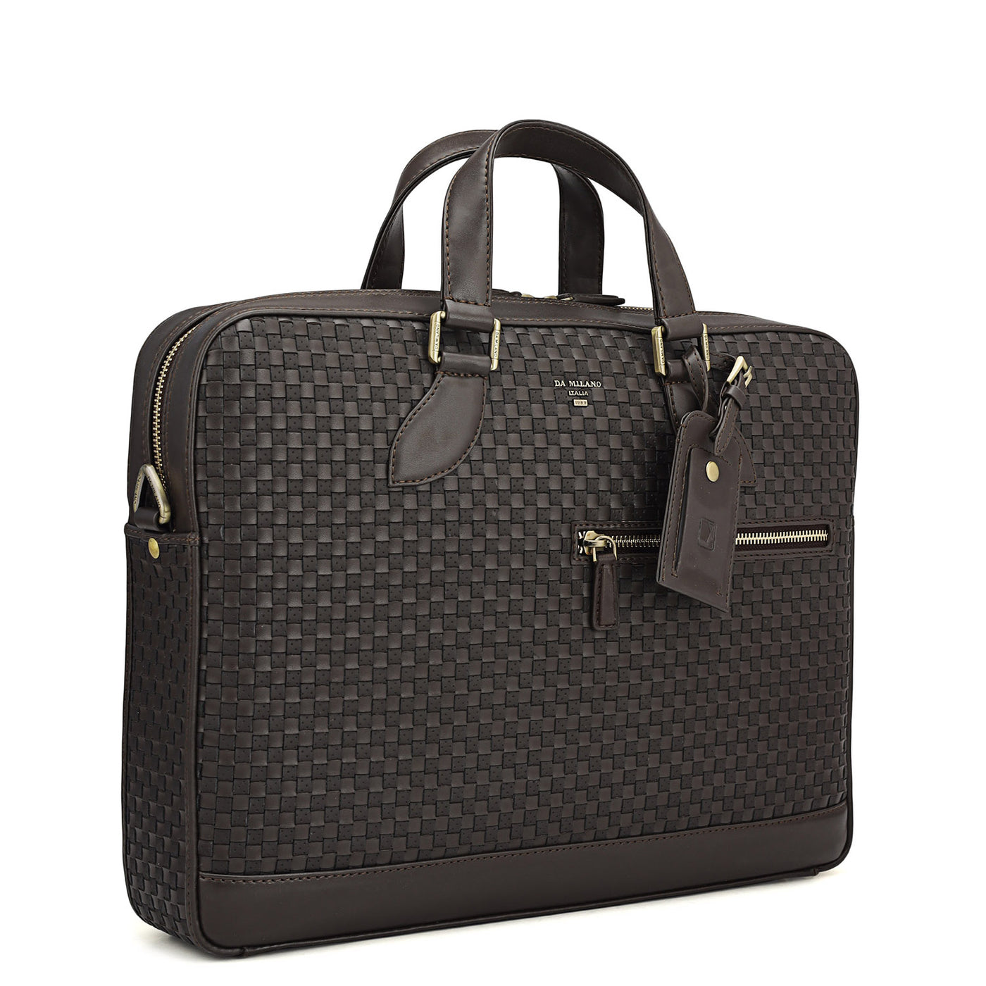 Mat Plain Leather Laptop Bag - Dark Brown