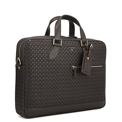 Mat Plain Leather Laptop Bag - Dark Brown