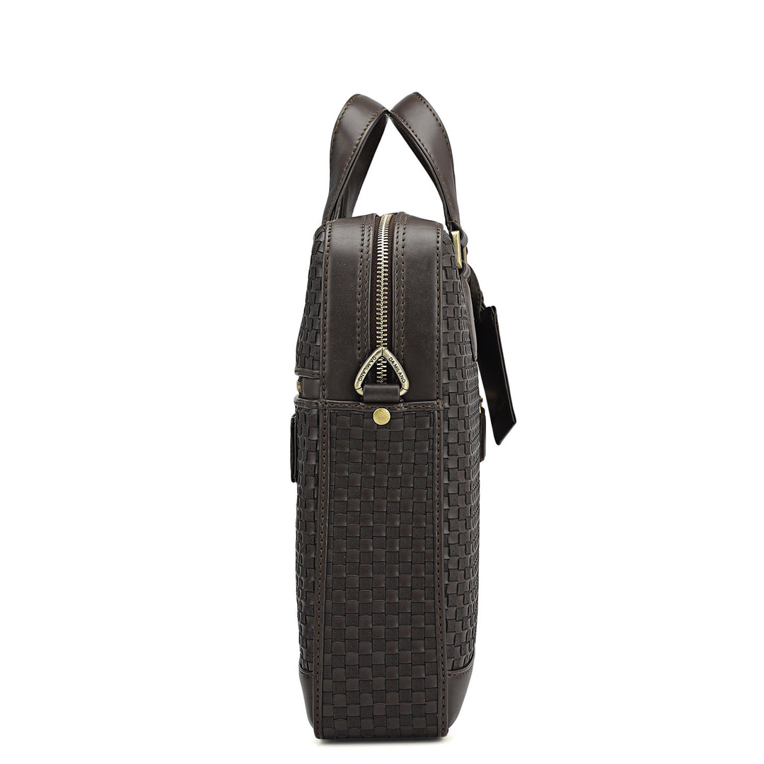 Mat Plain Leather Laptop Bag - Dark Brown