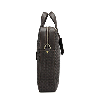 Mat Plain Leather Laptop Bag - Dark Brown