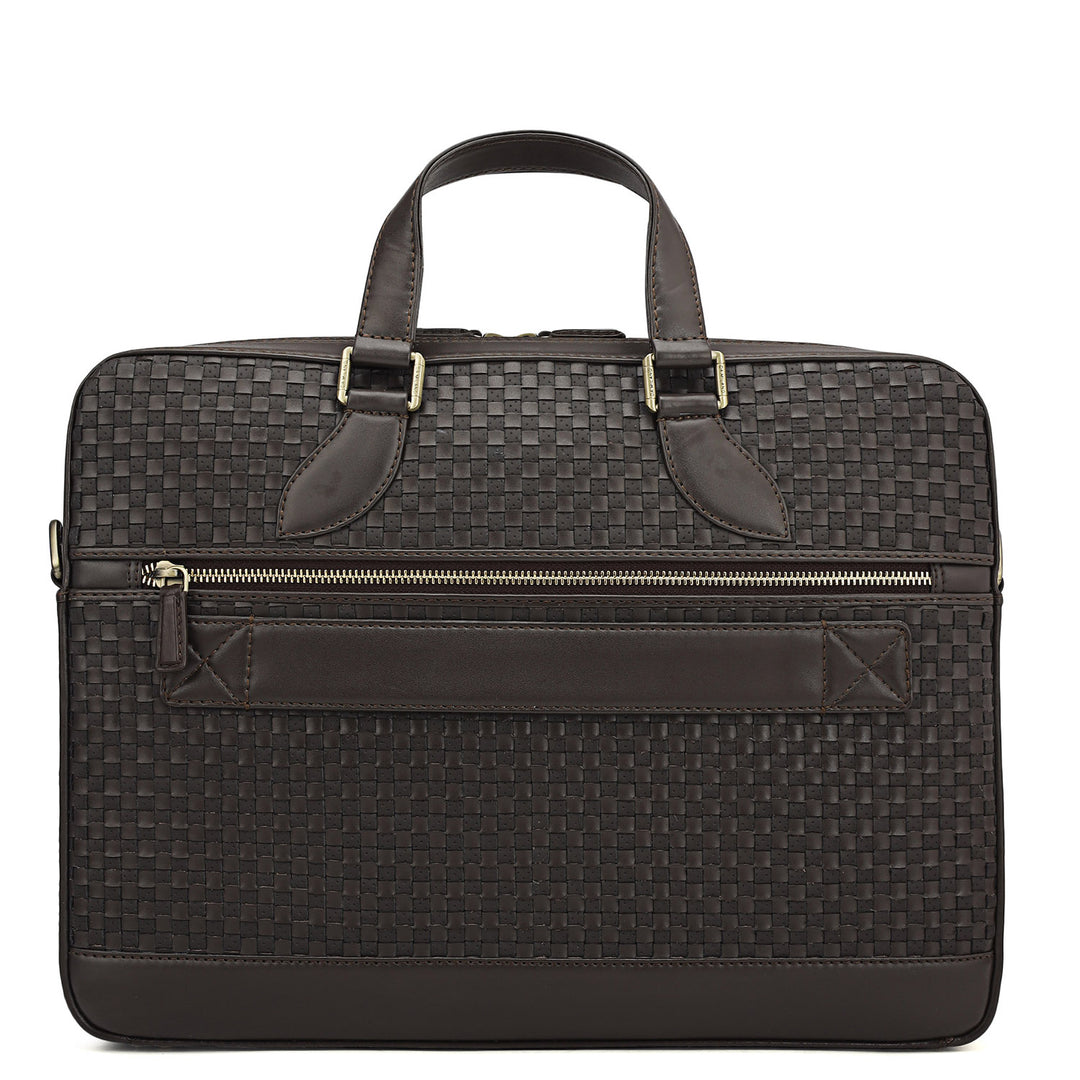 Mat Plain Leather Laptop Bag - Dark Brown