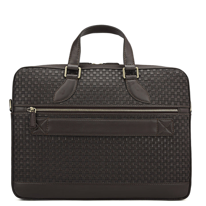 Mat Plain Leather Laptop Bag - Dark Brown