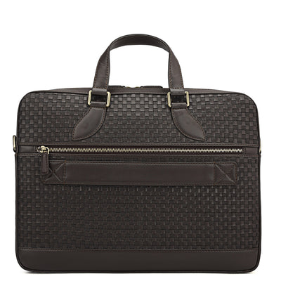 Mat Plain Leather Laptop Bag - Dark Brown