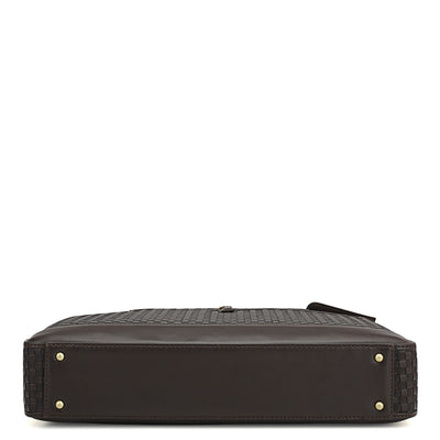 Mat Plain Leather Laptop Bag - Dark Brown