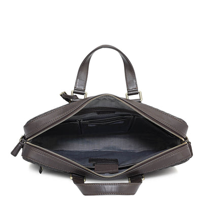 Mat Plain Leather Laptop Bag - Dark Brown