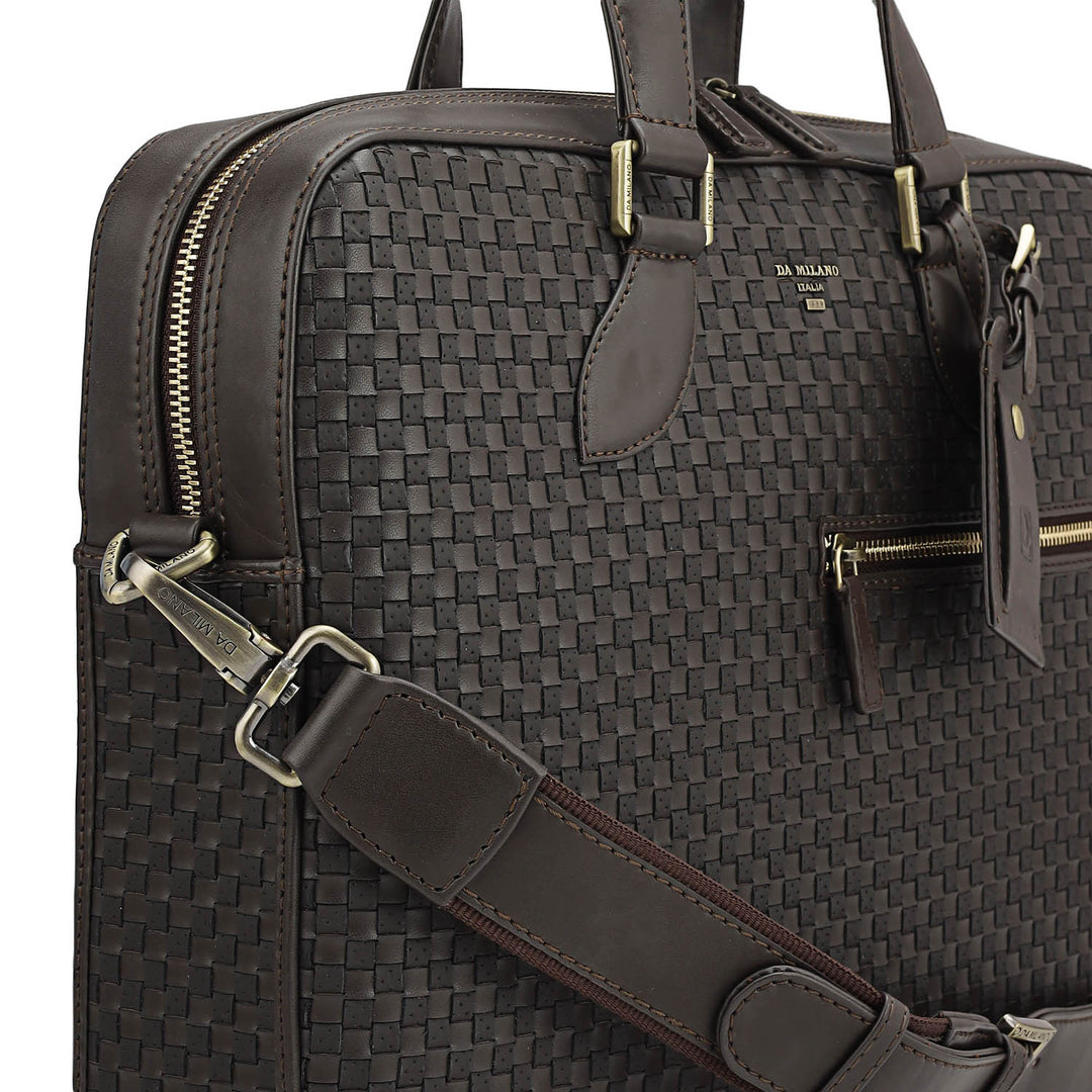 Mat Plain Leather Laptop Bag - Dark Brown