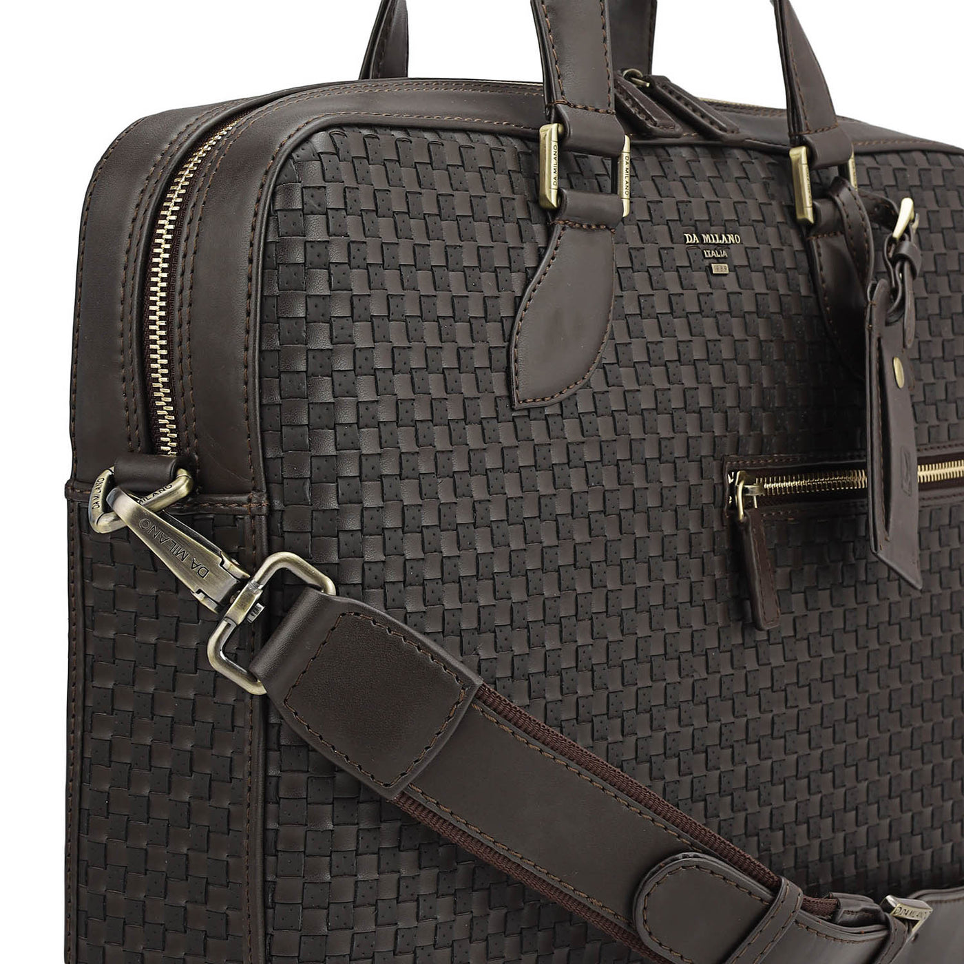 Mat Plain Leather Laptop Bag - Dark Brown