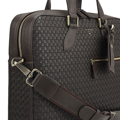 Mat Plain Leather Laptop Bag - Dark Brown