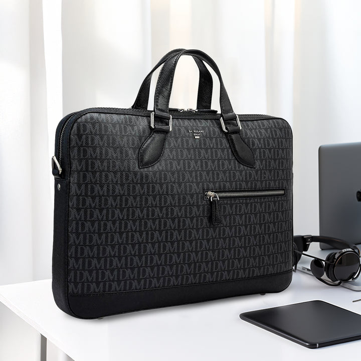 Monogram Franzy Leather Laptop Bag - Black